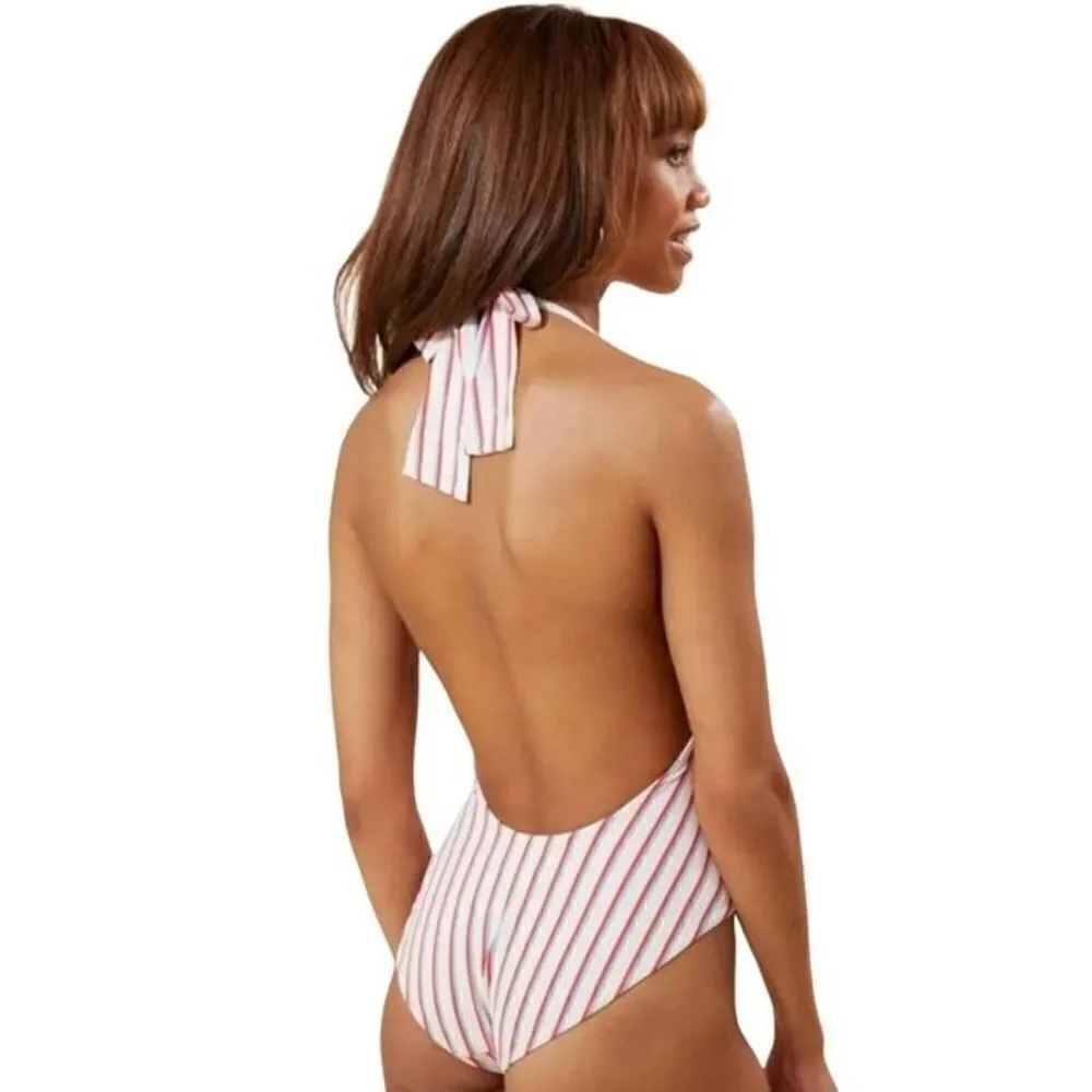 New. Stripe halter swimsuit. Regularly $125